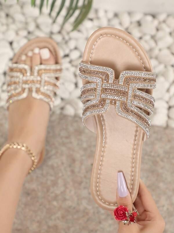 New Fashion Versatile Flat Non-Slip Breathable Open Toe Glitter Soft Bottom Brown Beach Sandals For Women