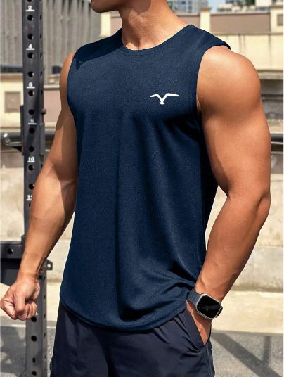 Men's Casual Seagull Print Round Neck Tank Top