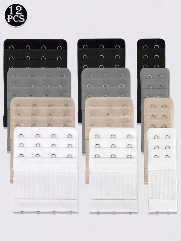 12pcs Bra Extender Strap With Elastic, Adjustable And Comfortable, With 2/3/4 Hooks