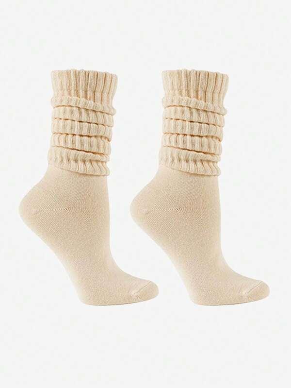 1 Pair Women's Long Pile Up Socks,Thigh High Socks,Crew Socks,Solid Color Calf Socks ,Slouch Socks,Simple And Suitable For All Seasons, Perfect For Daily Wear