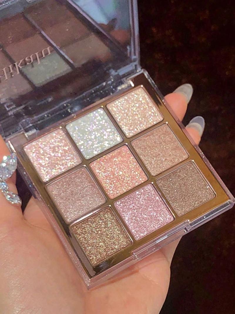 9-Color Eyeshadow Palette, Glitter Eye Shadow Powder Shimmer Eyeshadow Tray