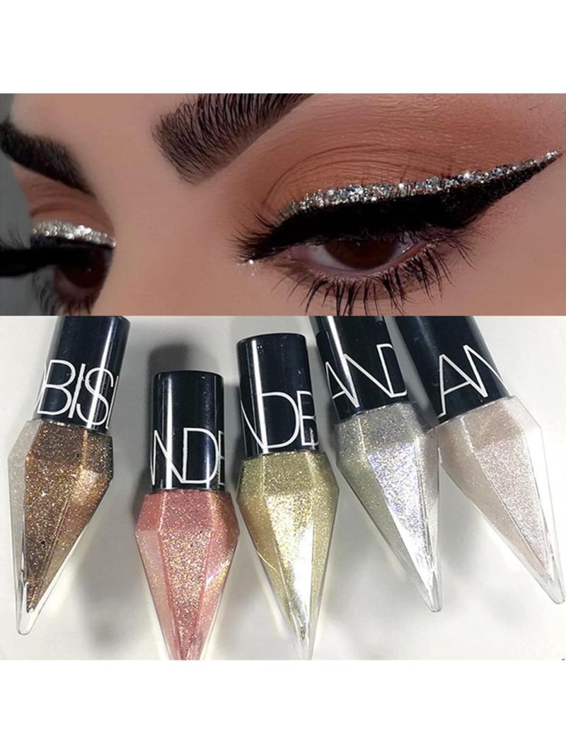 Glitter Eye Liners Eyeshadow, 1Pc Waterproof Silver Rose Gold Color Sequins Long-Lasting Eyeliner Eye Shadow Y2K Makeup Beauty Cosmetics
