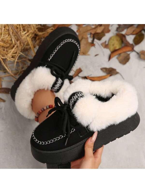 Slippers For Women Fall Winter Warm Faux Fur Lined Ankle Boots Indoor Outdoor House Shoes Cotton Fuzzy Bedroom Slippers