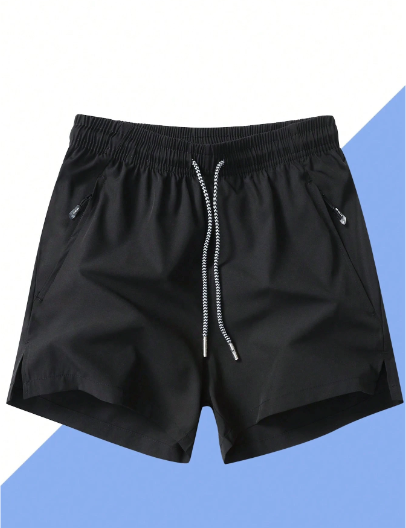 Men Drawstring Waist Zipper Pocket Shorts