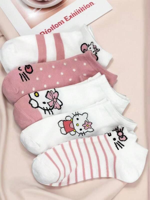 Sanrio 5 Pairs Sanrio Cartoon Cute & Sweet Short Socks, Soft & Comfortable, Suitable For All Seasons, The Best Socks For Daily Wear