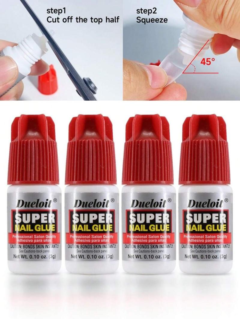 4 Bottles Super Nail Glue Professional Salon Quality ,Quick And Strong Nail Liquid Adhesive,Need To Cut Off Half The Tip