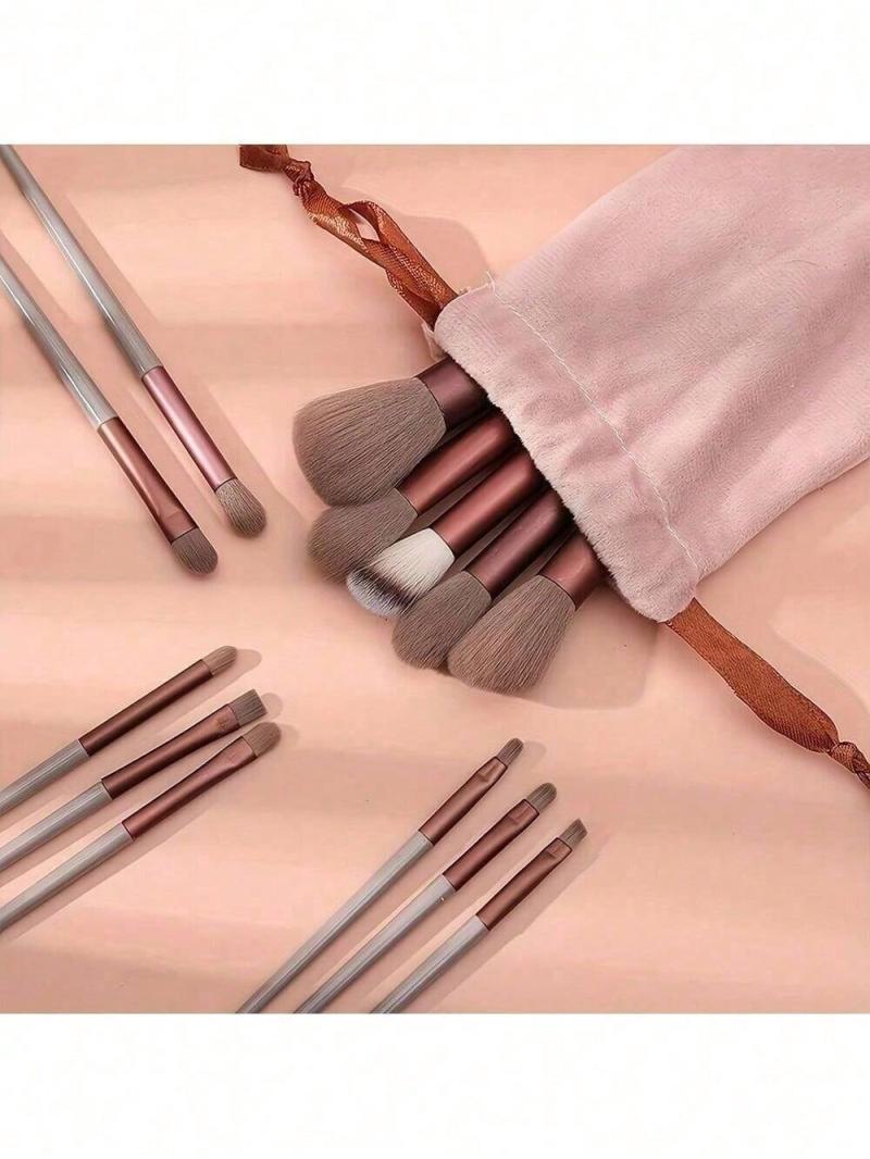 A Set Of 13 Pieces Of Fashionable Limited Edition Soft Makeup Brush Set, With Soft Makeup Bag, Fashionable Girl Supplies, Made Of High-Quality Fiber, Rendering Foundation, Concealer, Eye Shadow, Blush Lady Gift (5.51-6.88 Inches)