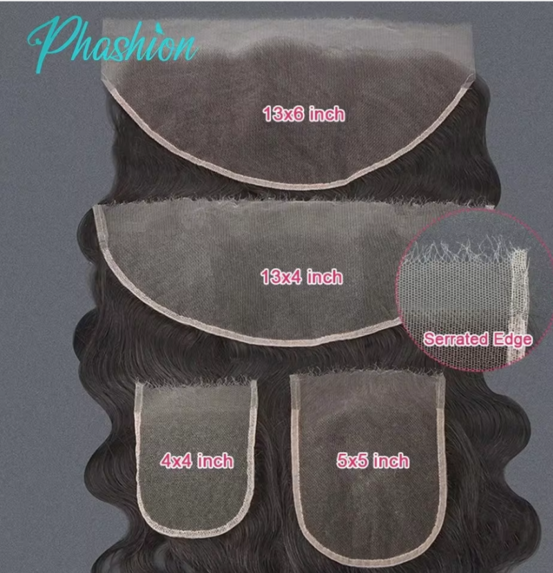 Phashion HD 13x6 13x4 Lace Frontal Straight Pre Plucked 4X4 5x5 6x6 Swiss Full Body Closure Only Natural Black 100% Human Hair