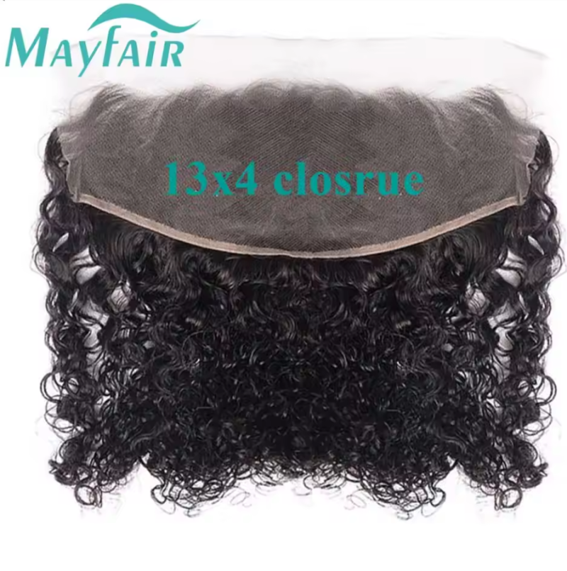 Water Wave 13x4 Transparent Lace Frontal With Baby Hair Remy 100% Human Hair PrePlucked Bleached Knots 4x4 Lace Closure Mayfair