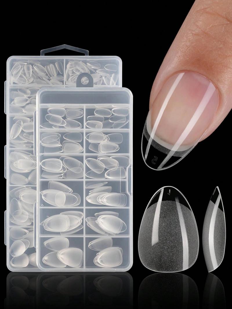 120/240/600Pcs Short Almond Nail Tips Soft Gel Clear Gelly Nail Tips Half Matte Full Cover Nail Tips Acrylic Pre-Filed Press On Fake Nail Tips For Nail Extension Home DIY Manicure Press On Nails Nail Supplies