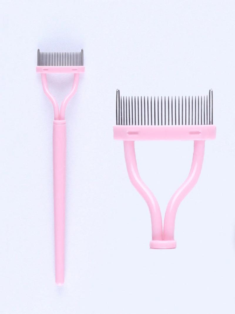 1pc Pink Steel Needle Eyelash Brush Set With Stainless Steel Fine-Tooth Portable Eyelash Curler Assist Tool, Eye Makeup Tool, False Eyelash Comb Tool