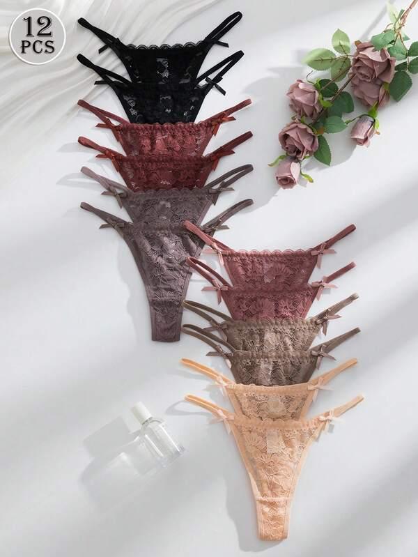 12pcs/Set Multi-Color Romantic & Sexy Lace Ladies G-String Panties Lingerie