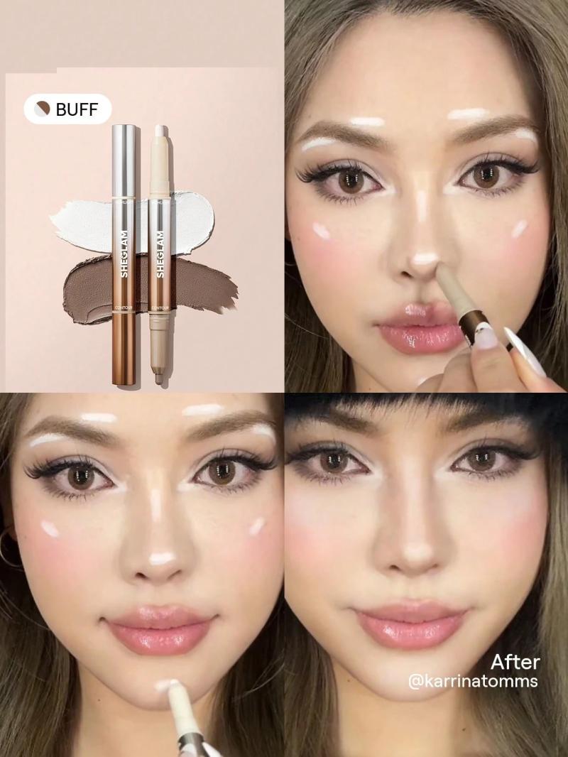 Fine Line 2-In-1 Nose Contour & Highlight Pen-Buff 2-Color Contour Stick Non-Greasy Long Lasting Natural Highlighter Dual-Use Multi-Use Sculpt Smoothes Fine Lines Creamy Contour Brand Beauty Makeup Face Paint Cosmetic For Women Girls Perfect For Fall Wint