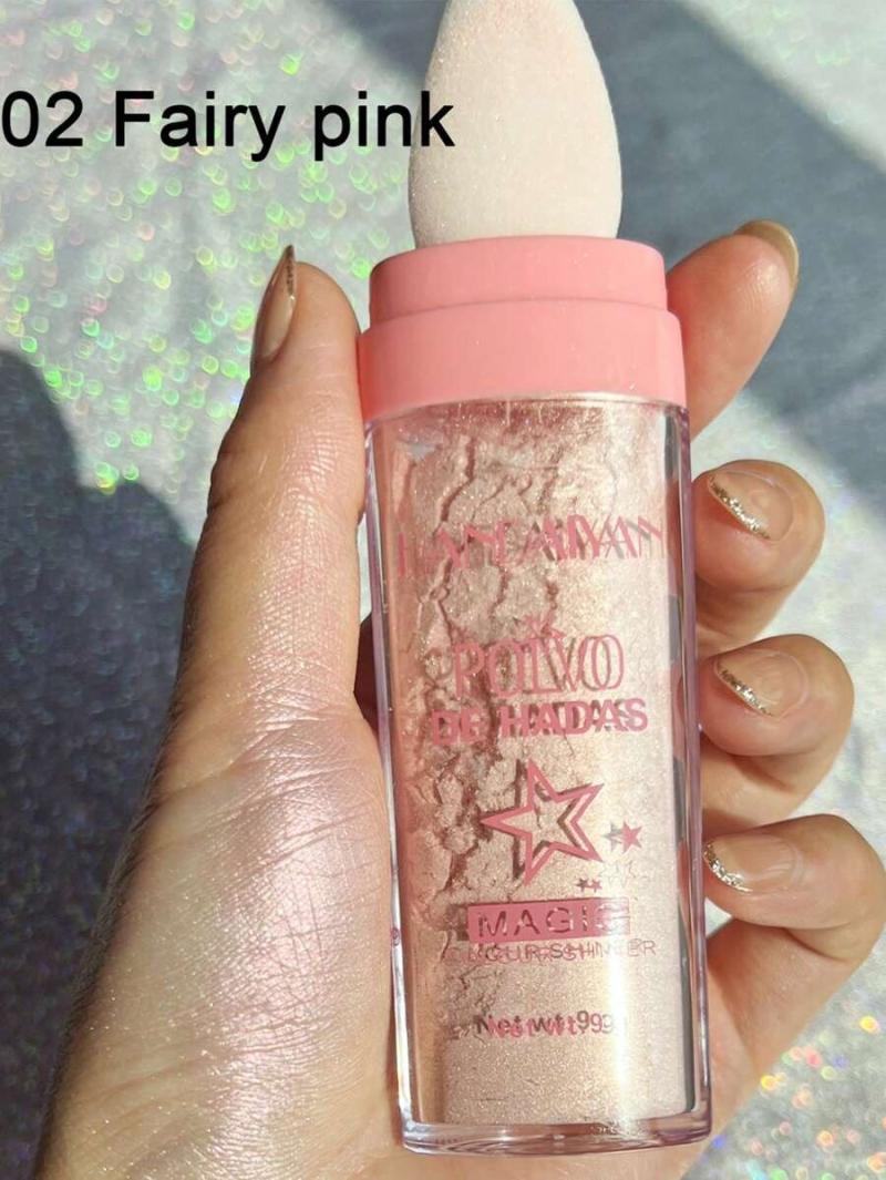 HANDAIYAN Fairy Tap Highlighter Powder, Shimmery Natural Glow Highlighter For Graduation, Birthday, Holiday, Halloween, Christmas, Makeup Party, Cosplay, Travel, Everyday, Prom, Dorm