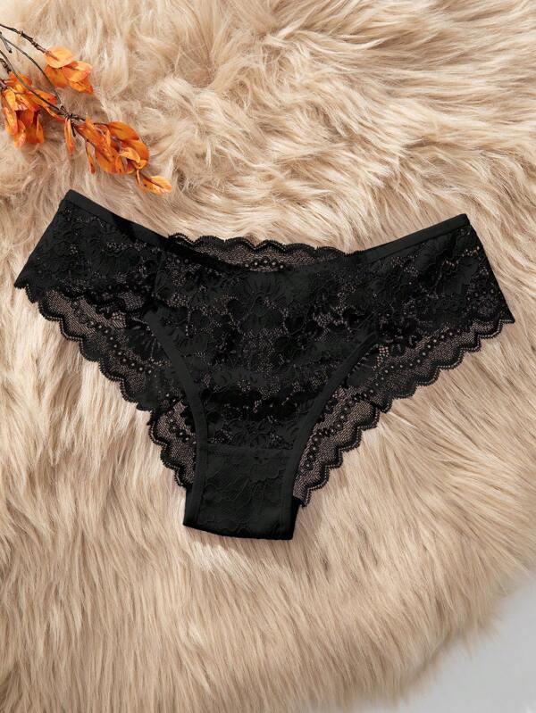 Black Lace Trim Seamless Panties (Briefs)