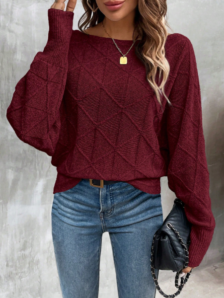 Women's Solid Color Jacquard Casual Everyday Versatile Long Sleeve Pullover Sweater