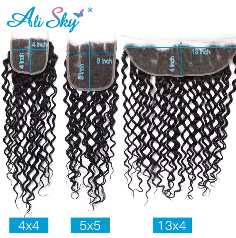 Peruvian Water Wave 5x5 Lace Closure Only With Baby Hair 13x4 Lace Frontal Only 100% Remy Human Hair 8"-22" Natural Color 4x4