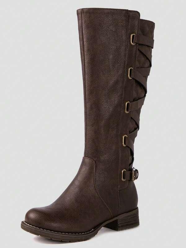 Women's Quilted Knee High Fashion Boots Strappy Boots Fall Boots