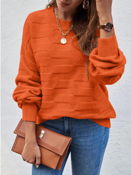 Women's Casual Solid Color Drop Shoulder Sweater, Long Sleeve Top