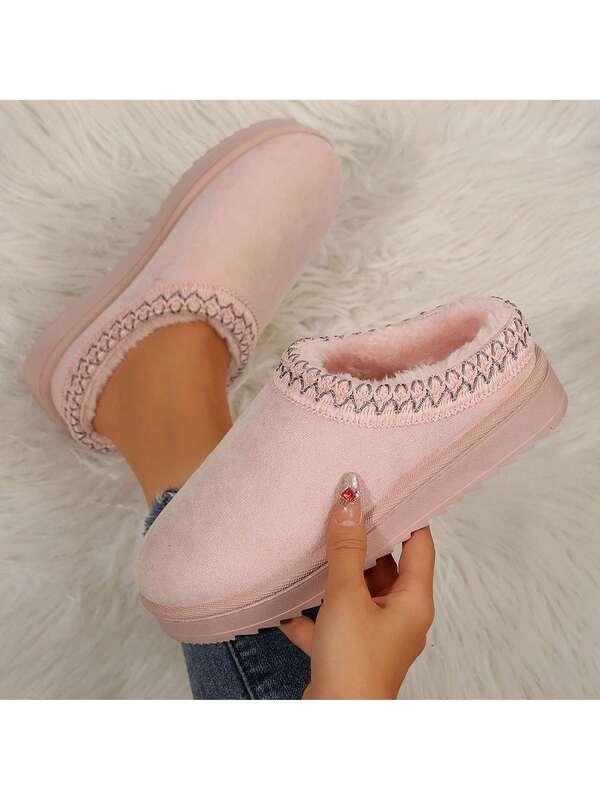 Women Plush Lined House Clogs Braided Detail Platform Comfort