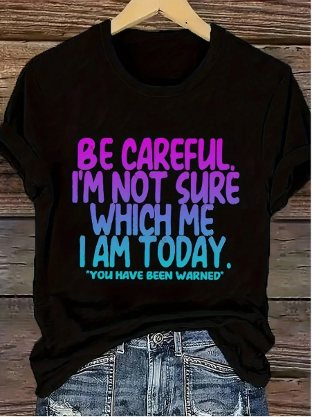 Plus Size Women Slogan Print Round Neck Short Sleeve Casual Oversized T-Shirt, Summer