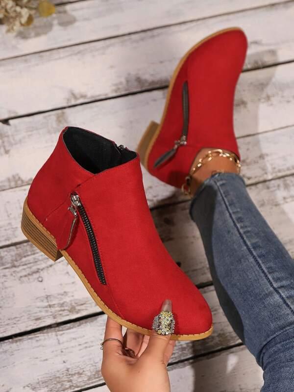 Women Short Boots, Fashion Versatile Low-Heel Anti-Slip Flat Side Zipper Shoes