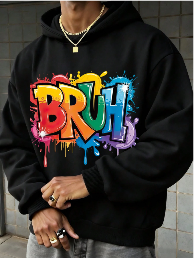 Teenage Boys' Style Colorful Ink Painting Effect Letter Graphic Print Casual Hoodie Sweatshirt, Suitable For Spring And Autumn, Suitable For Shopping, School, Travel, Party And Other Occasions