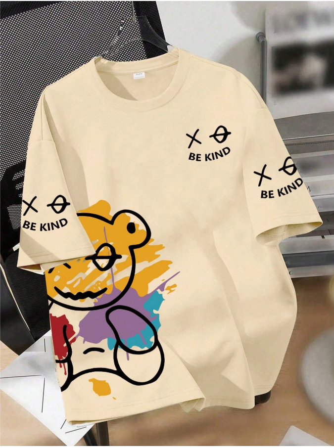 Teen Boys Street Graffiti Bear Design, Short Sleeve Loose Soft Cool Tee, Street Casual Wear Summer, Boys Tops