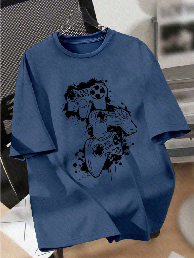 Teen Boy Casual Minimalist Gaming Controller Graphic Short Sleeve T-Shirt