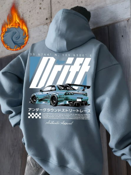 Men's Hoodie, New Autumn/Winter Street Drift Racing Car Print Versatile Hooded Sweatshirt, Long Sleeve Top