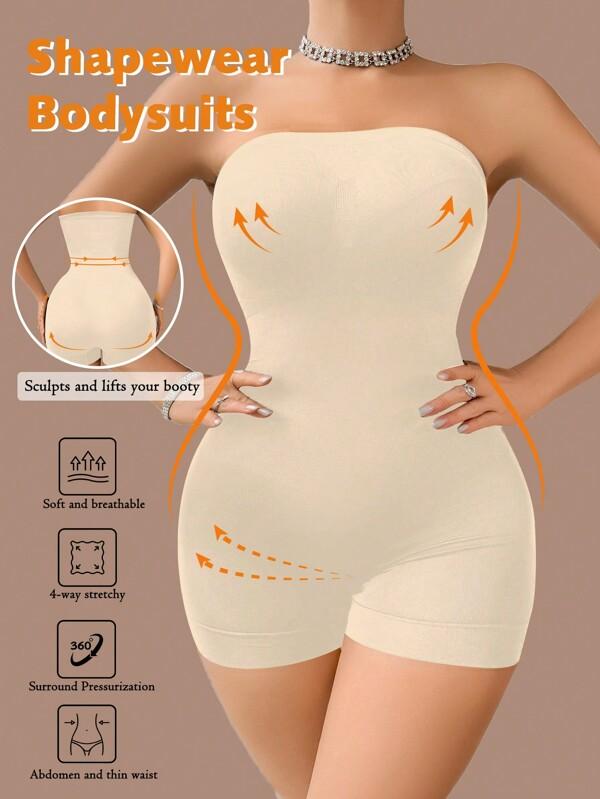 Women's Seamless Abdomen Control Waist Cincher With Hip Lifting And Chest Wrapping Shapewear Bodysuit, 1pc