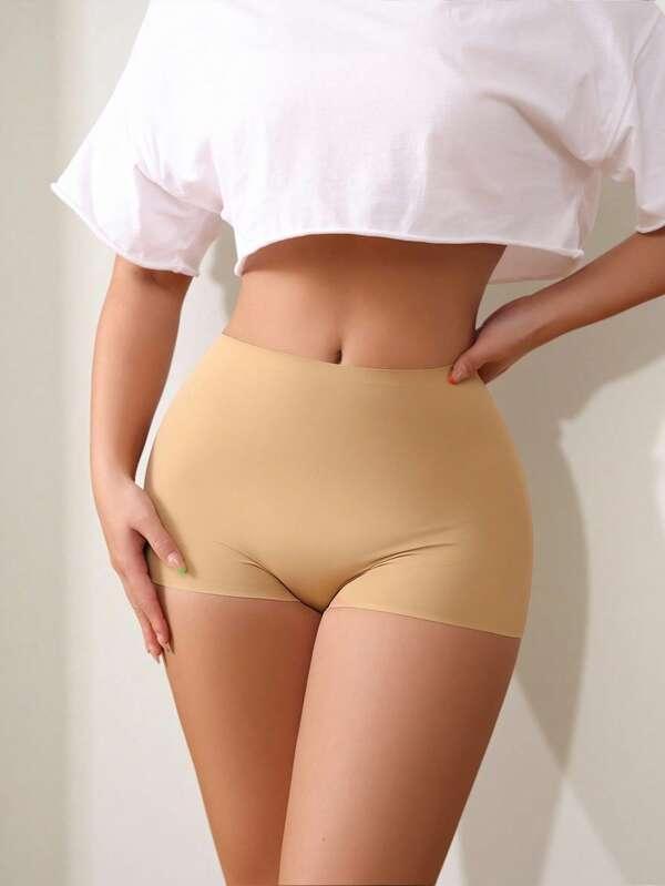 1pc Women's Solid Color Minimalist Design High Waist Shaping Shorts